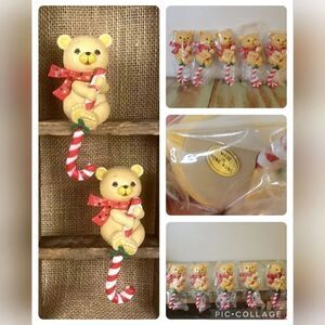 Vintage New Bear Candy Cane Christmas Stocking Hook Shelf Sitters - Set of five